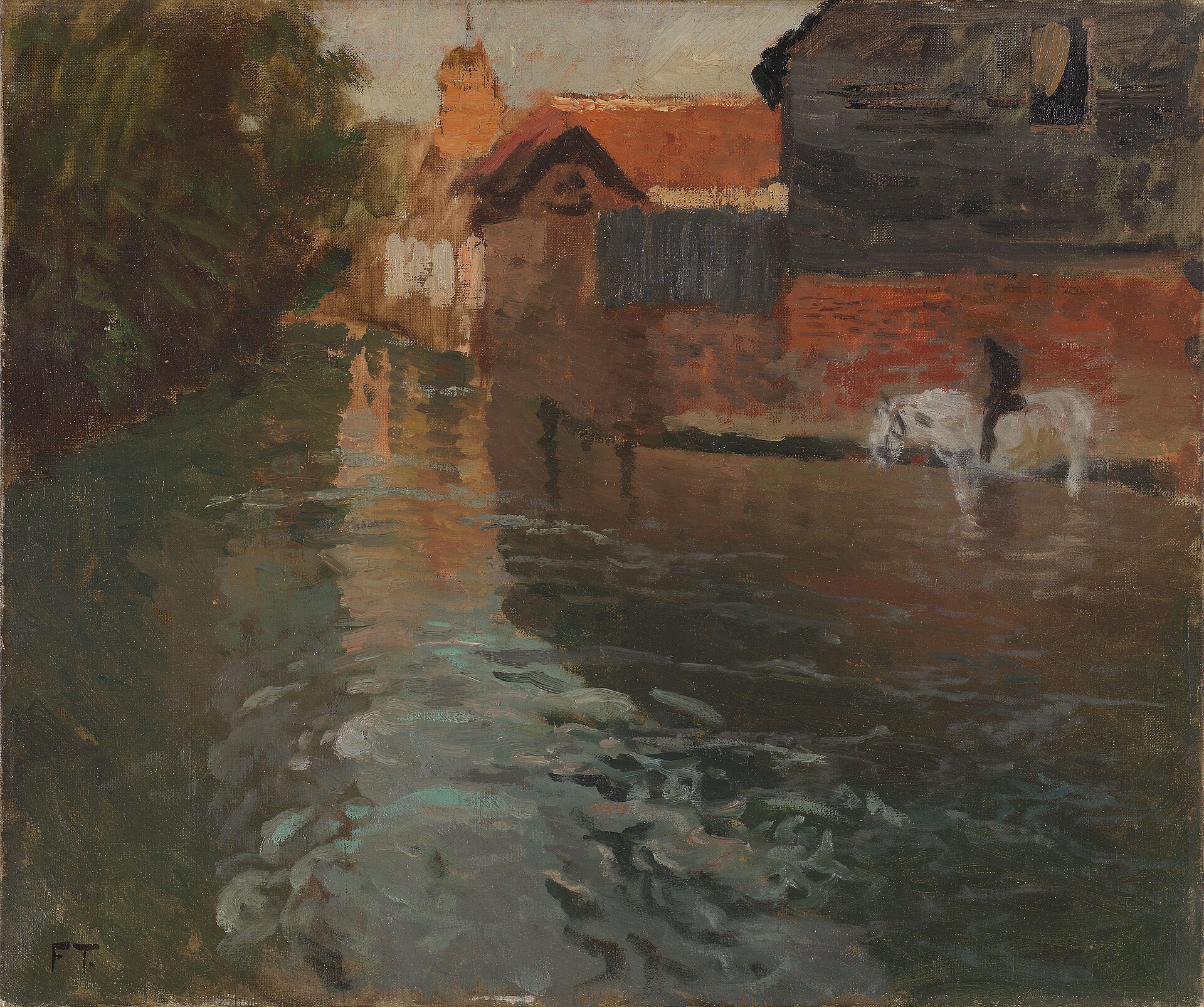 Frits Thaulow’un Kuzey Fransa’da bir nehir kıyısını gösteren tablosu.